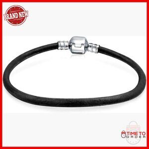 Sterling Silver Leather Charm Bracelet 6.5 Inches Starter European Beads